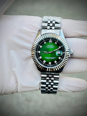 Rolex oyster Perpetual Date-Just green face with diamonds