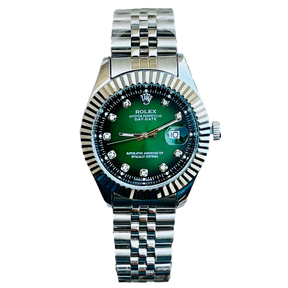 Rolex oyster Perpetual Date-Just green face with diamonds