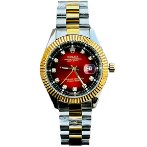 Rolex watch red dial with diamonds and date